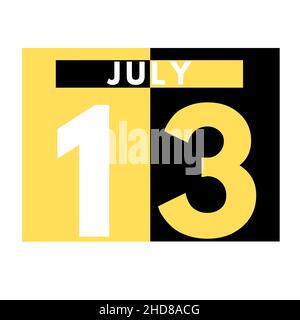 Juillet 13 . Moderne icône de calendrier quotidien .date, jour, mois .calendrier pour le mois de juillet Banque D'Images