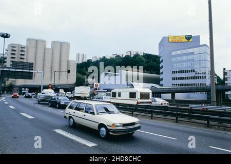 Archives 80ies : tunnel de Fourvières, point de transit critique, quartier de Perrache, Lyon, Centre-est de la France Banque D'Images