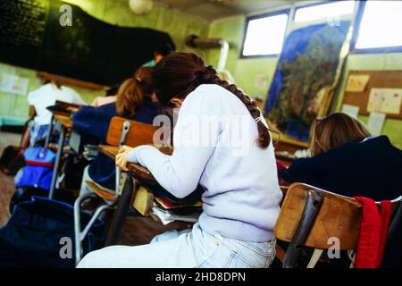 Archives 90ies : élèves de l'école privée Steiner, Saint-Genis Laval, Rhône, France, 1995 Banque D'Images