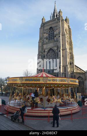 Carrousel construit en 1893 et utilisé dans le film Chitty Chitty Bang, Norwich UK décembre 2021 Banque D'Images