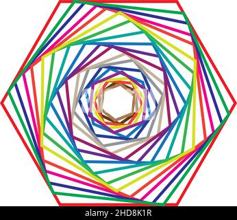 Graphiques vectoriels obtenus à la suite d'une série de transformations géométriques d'un hexagone et de l'utilisation de transitions tonales. Illustration de Vecteur