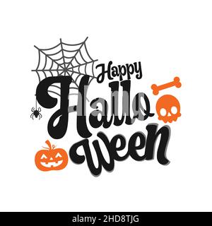 Lettrage vectoriel du logo Happy Halloween.Typographie des fêtes pour la bannière.Joyeux Halloween fête, affiche, carte de vœux, illustration vectorielle. Illustration de Vecteur