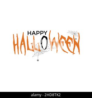 Happy Halloween typographie bannière, illustration vectorielle avec toile et araignée, calligraphie de « Halloween » Illustration de Vecteur