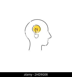 Icône linéaire tête d'idée.Concept de résolution de problèmes.Icône vectorielle de la tête et de l'ampoule.Illustration vectorielle de stock isolée sur fond blanc Illustration de Vecteur