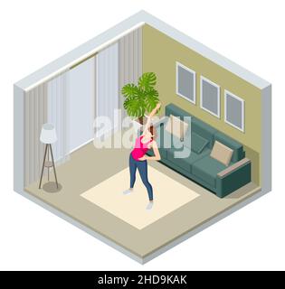 Gymnastique isométrique, concept du matin.Exercice physique le matin, exercice le matin pour la santé.La femme est engagée dans la forme physique.Femme en bonne santé Illustration de Vecteur