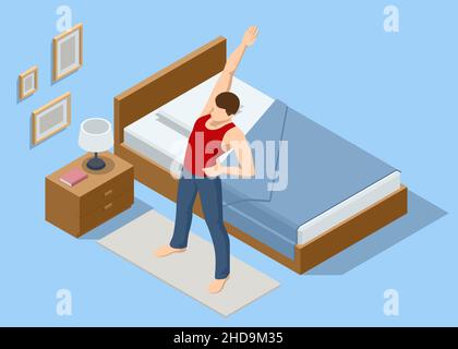 Gymnastique isométrique, concept du matin.Exercice physique le matin, exercice le matin pour la santé.L'homme est engagé dans la forme physique.Un homme en bonne santé s'exerçant Illustration de Vecteur