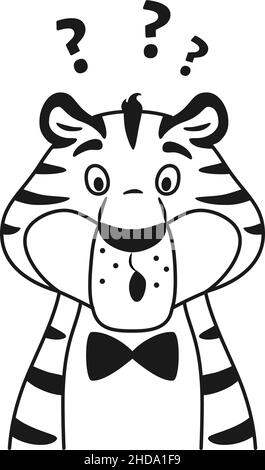 Noir et blanc contour surpris portrait de tigre Illustration de Vecteur