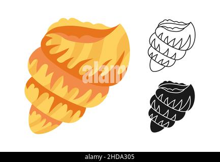 Ensemble de contours de coquillages dessinés à la main ou estampillages.Coque marine ICON, mollusque en spirale, évier de conques.Collection de symboles de voyage tropical sous l'eau.Illustration vectorielle Illustration de Vecteur