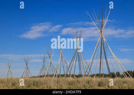 Une tipi, aussi épelée ou moins couramment tipi, et souvent appelée une loge dans des écrits anglais plus anciens, est une tente conique, traditionnellement faite d'anime Banque D'Images