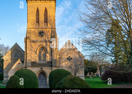 Église St Davids au coucher du soleil.Moreton, Marsh, Cotswolds, Gloucestershire, Angleterre Banque D'Images