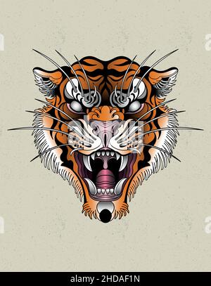 tiger neo traditionnel tatouage vieille école parfaite pour des tirages Illustration de Vecteur