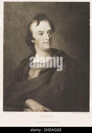 Gravure du portrait de Friedrich Schiller par J.R.Krausse.Johann Christoph Friedrich (von) Schiller (1759 – 1805) était un dramaturge, poète et p allemand Banque D'Images