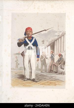 Lithographie de couleur vintage de l'Empire ottoman: Soldat turc de pied, Constantinople 1854, par Forbes Mac Bean (artiste) et Justin Sutcliffe (lithographe) Banque D'Images