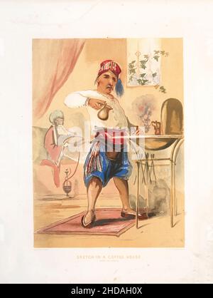 Lithographie de couleur vintage de l'Empire ottoman: Croquis dans Une Maison de café, Constantinople 1854, par Forbes Mac Bean (artiste) et Justin Sutcliffe (Lithograp Banque D'Images