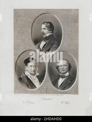 Portraits de Carl Friedrich Gauss, Carl August von Steinheil et Wilhelm Eduard Weber.1850 Carl Friedrich Gauss (1777 – 1855) était un Allemand Banque D'Images