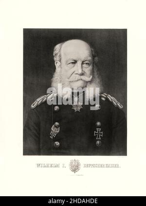 Gravure portrait de William I, empereur allemand.Guillaume I ou Guillaume I (1797–1888) fut roi de Prusse à partir du 2 janvier 1861 et empereur allemand à partir de 1 Banque D'Images