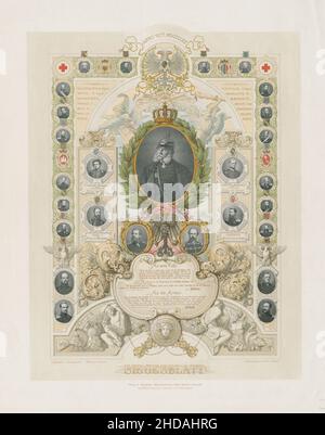 Lithographie allemande: Feuille de victoire!1870 Lithographie illustrant la victoire de l'Allemagne (Prusse) dans la guerre franco-prussienne de 1870-1871.Ludwig II koni Banque D'Images