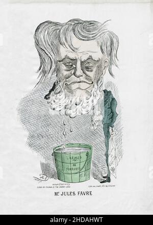 Lithographie de caricature politique vintage de Jules Favre.1871 Jules Claude Gabriel Favre (1809 – 1880) était un homme d'État français.Après l'établissement Banque D'Images