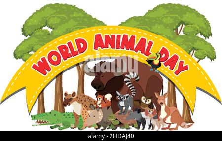 Logo de la Journée mondiale de l'animal avec illustration des animaux africains Illustration de Vecteur