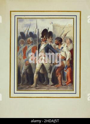 Lithographie d'époque de la Révolution française : Paris, à la prise de la Bastille, 1789.1837, par Jacques-François Llanta (1807-1864) Banque D'Images