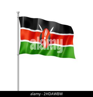 Drapeau Kenya, le rendu en trois dimensions, isolated on white Banque D'Images