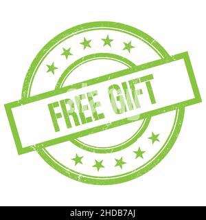 TEXTE CADEAU GRATUIT écrit sur un timbre vert rond en caoutchouc vintage. Banque D'Images