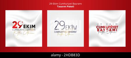 29 Ekim Cumhuriyet Bayrami.Octobre 29 dinde République de la fête de cartes de vœux Design Pack. Illustration de Vecteur