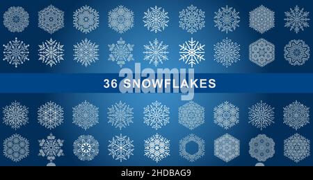 Grand jeu de flocons de neige vectoriels.Décorations d'hiver blanches.Collection de flocons de neige.Flocons de neige pour arrière-plans et motifs Illustration de Vecteur