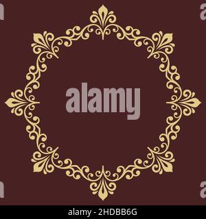 Cadre rond oriental avec éléments arabesques et floraux.Bordure fleurie avec motif vintage.Carte de vœux avec un endroit rond doré pour le texte Banque D'Images