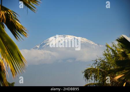 Mont Kilimanjaro vu de Moshi Tanzanie.L'aventure commence ici et se termine sur la plus haute montagne d'afrique, le pic d'uhuru Banque D'Images