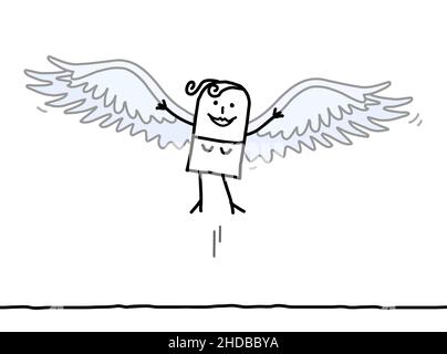 Dessin main Cartoon Free Woman Flying with Wings Illustration de Vecteur