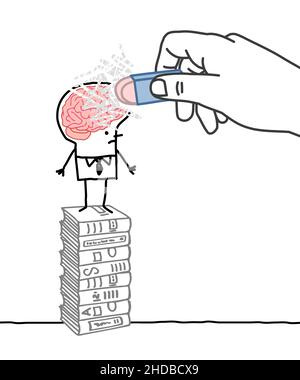 Main dessinée Grande main, effaçage du cerveau d'un homme erudite de dessin animé Illustration de Vecteur