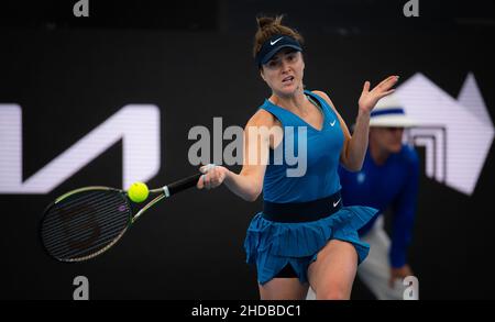 Adélaïde, Australie,04/01/2022, Elina Svitolina, de l'Ukraine, en action lors du premier tour contre Anastasia Gasanova, de la Russie, lors 2022 du tournoi international de tennis WTA 500 d'Adélaïde le 4 janvier 2022 au Memorial Drive tennis Centre à Adélaïde, Australie - photo : Rob Prange/DPPI/LiveMedia Banque D'Images
