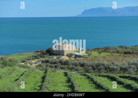 Haus am Meer nahe Scopello, Sizilien, Italien Banque D'Images