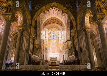 Jesus-Bild, Hauptschiff, Kathedrale Santa Maria Nuova, Monreale, Sizilien, Italien Banque D'Images