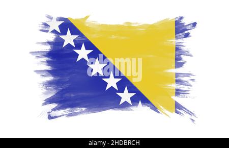 Coup de pinceau du drapeau de Bosnie-Herzégovine, drapeau national sur fond blanc Banque D'Images