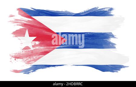 Coup de pinceau pour drapeau de Cuba, drapeau national sur fond blanc Banque D'Images