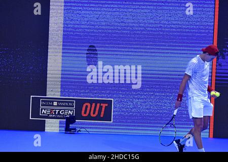 Revue vidéo sur le tableau de bord numérique lors des finales ATP de la prochaine génération, à Milan. Banque D'Images