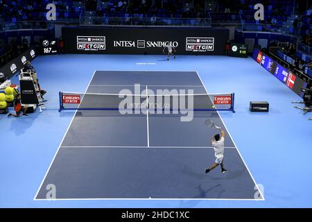 Match de tennis des finales ATP de la prochaine génération au court de tennis intérieur de l'Allianz Cloud, à Milan 2021. Banque D'Images