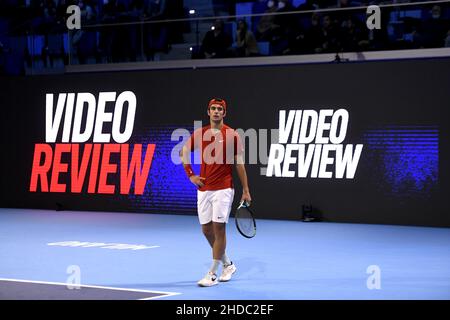 Revue vidéo sur le tableau de bord numérique lors des finales ATP de la prochaine génération, à Milan. Banque D'Images