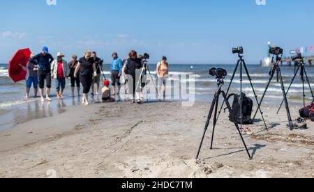 Atelier photo pour photographes amateurs sur la plage de la Mer Baltique, Zingst, Mecklembourg-Poméranie occidentale, Allemagne, Europe Banque D'Images