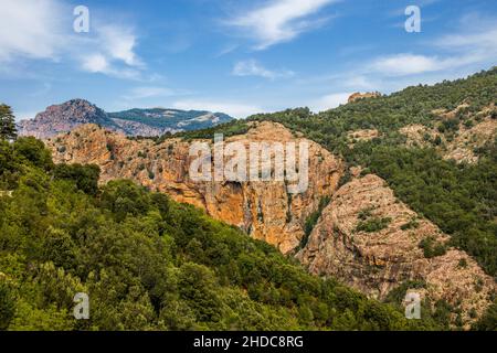 Gorge de Spelunca à l'ouest du col de Vergio, Corse, Corte, Corse, France Banque D'Images