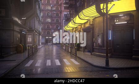 Entrée dans un bar ou une boîte de nuit dans un coin de rue sombre dans un quartier louche du centre-ville la nuit.3D illustration. Banque D'Images