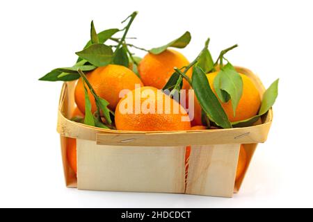 Mandarines dans un panier sur fond blanc Banque D'Images