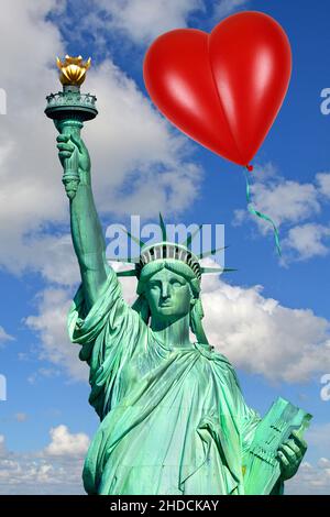 Lady Liberty, USA, Luftballon, Herzform Herzluftballon Freiheitsstatue,,, Banque D'Images