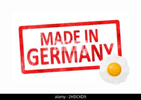 Ein Etikett mit der Aufschrift : "made in Germany", mit Spiegelei, Banque D'Images