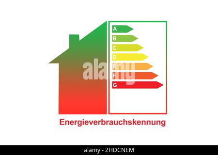 Energieeffizienzklasse für ein Einfamilienhaus, Energieverbrauchskennung, A-G, Banque D'Images