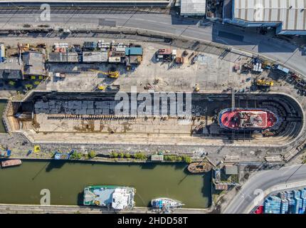 Vue en hauteur du Dry Dock à William Wright Dock, Hull Banque D'Images