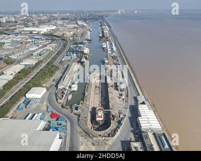 Vue en hauteur du Dry Dock à William Wright Dock, Hull Banque D'Images