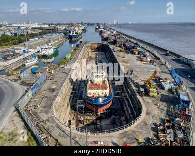 Vue en hauteur du Dry Dock à William Wright Dock, Hull Banque D'Images